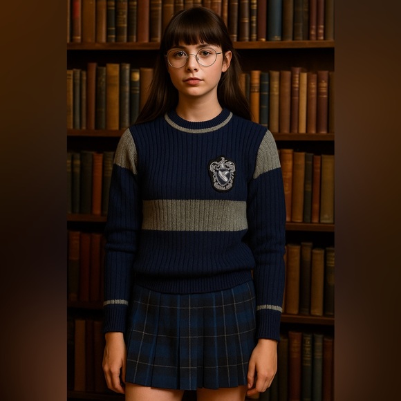 HARRY POTTER Ravenclaw House Quidditch Striped Preppy Wool Sweater - Picture 1 of 6
